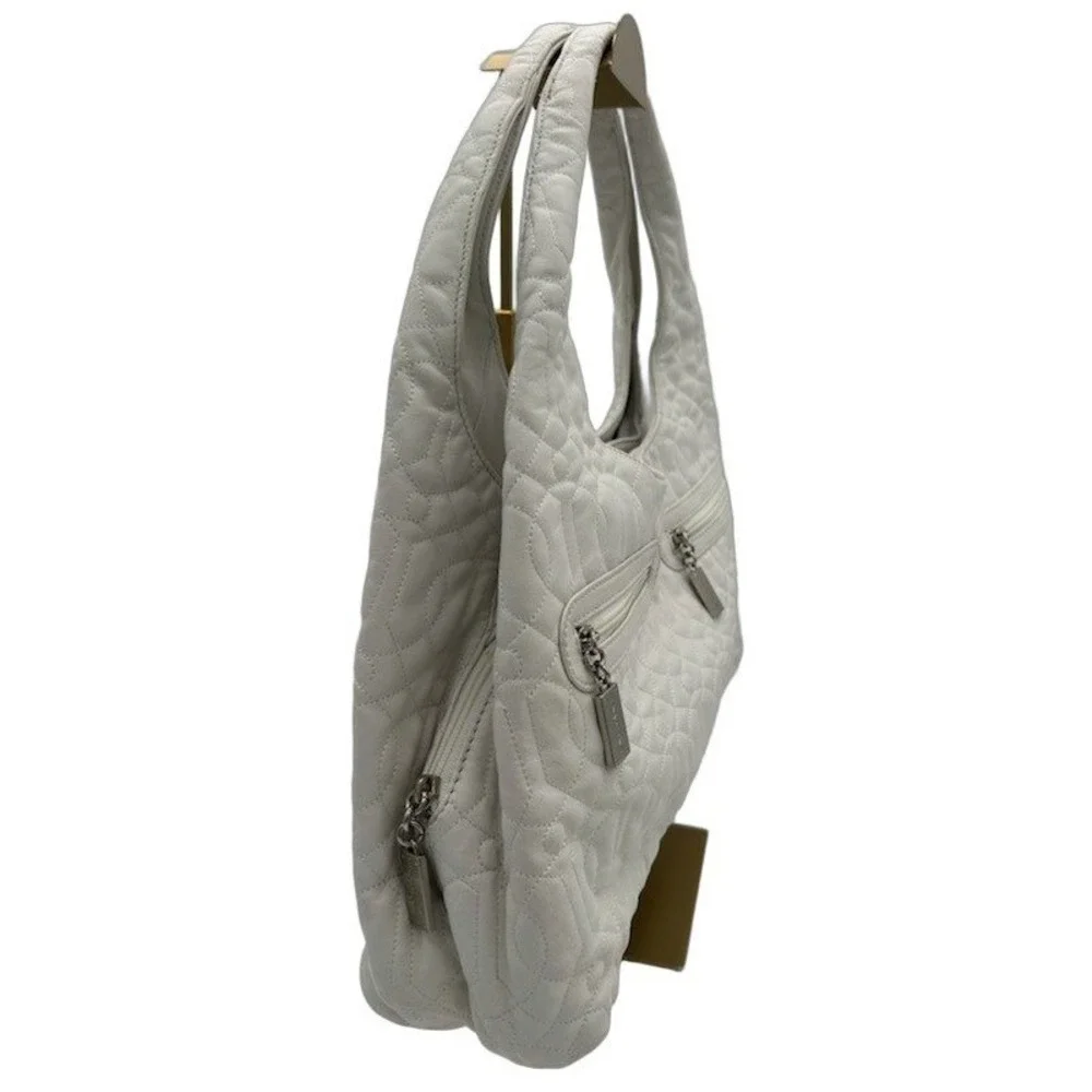 Donald J Pliner Hobo Bag Women's White Quilted Leather Zip Pockets Purse
